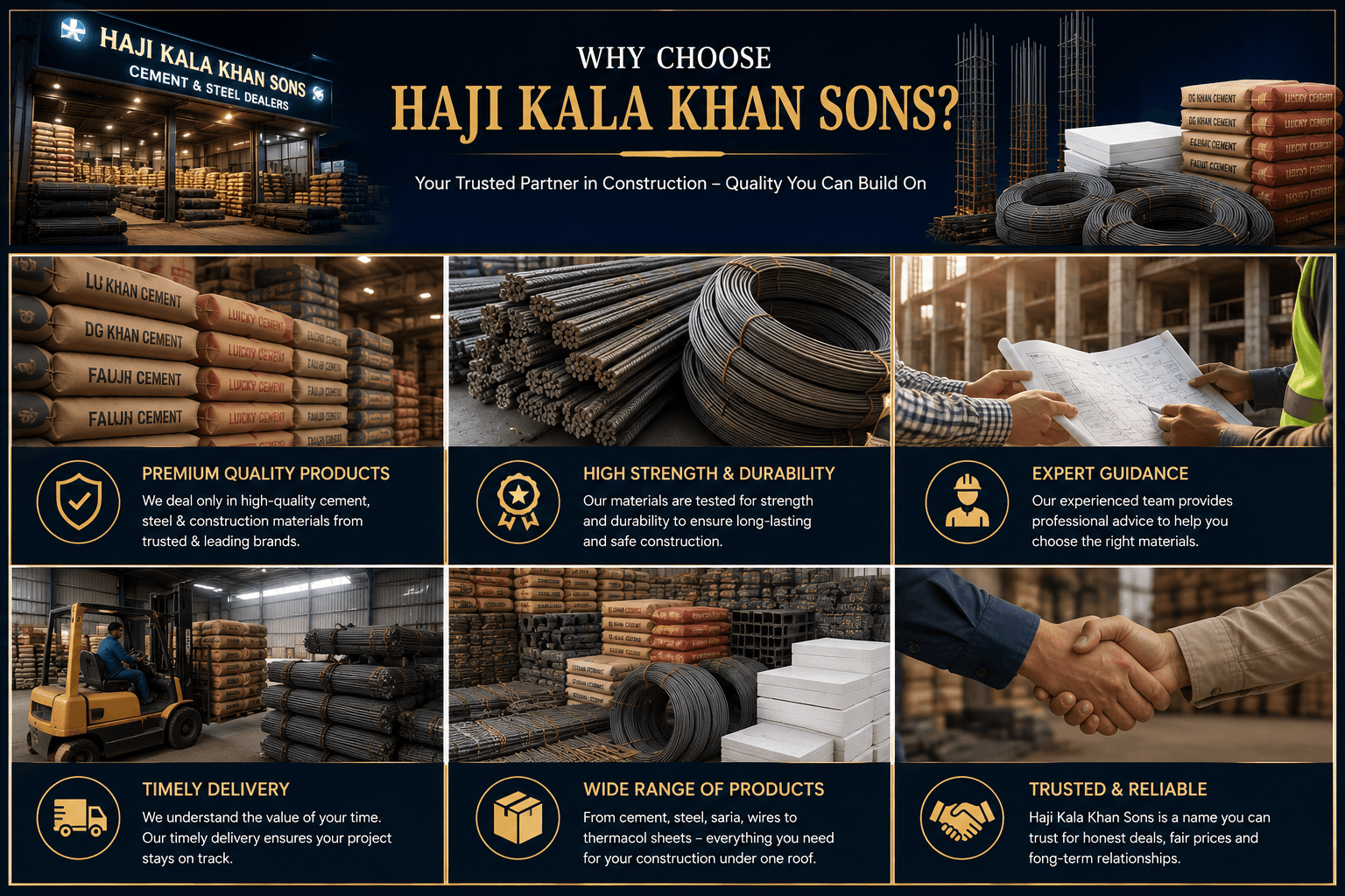 Haji Kala Khan Son's Cement and Steel Dealers shop and materials